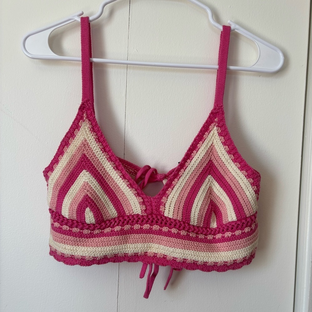 Forever 21 Pink & Cream Crochet Bralette Tank Top
